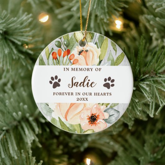 Pet Memorial Personalized Loss of Dog Farmhouse Keramisch Ornament (Boom)