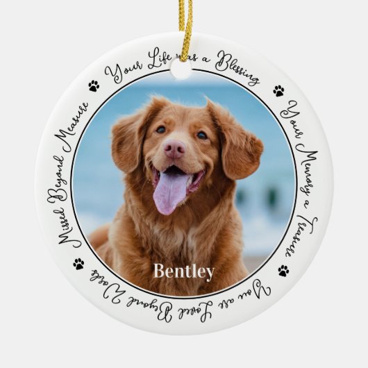 Pet Memorial Personalized Remembrance Dog Foto Keramisch Ornament (Voorkant)
