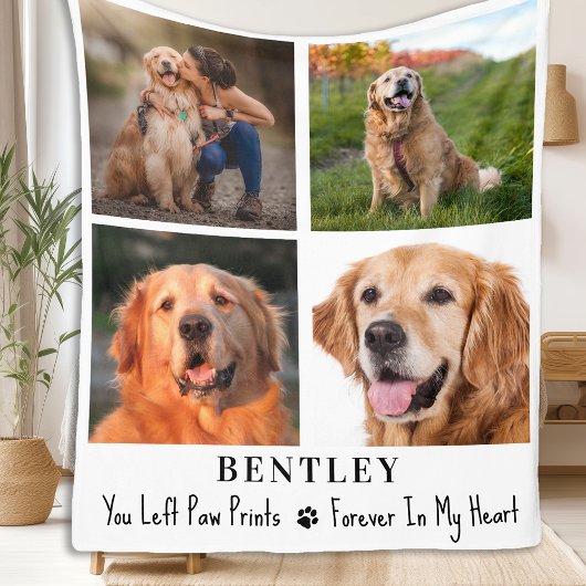 Pet Memorial Persoonlijk 4 Foto Collage Dog Fleece Deken