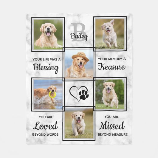 Pet Memorial Pet Loss Keepslag Unieke 6 Dog Foto Fleece Deken (Voorkant)