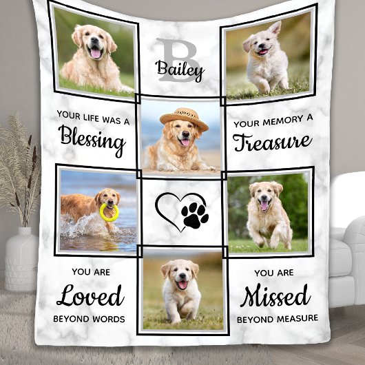 Pet Memorial Pet Loss Keepslag Unieke 6 Dog Foto Fleece Deken