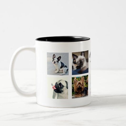 Pet Memorial PHOTO COLLAGE Gift - ADD TEKST Tweekleurige Koffiemok (Links)