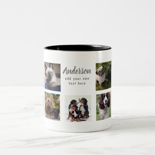 Pet Memorial PHOTO COLLAGE Gift - ADD TEKST Tweekleurige Koffiemok (Center)