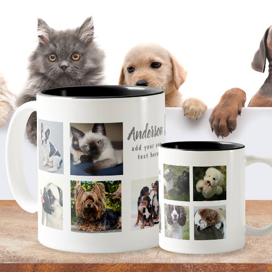 Pet Memorial PHOTO COLLAGE Gift - ADD TEKST Tweekleurige Koffiemok