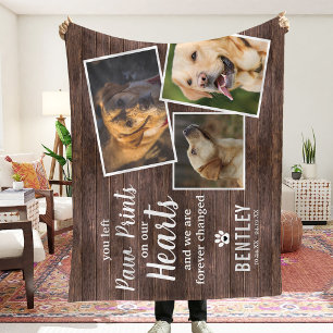 Pet Memorial Photo Collage & Quote Keepslag Rustic Fleece Deken
