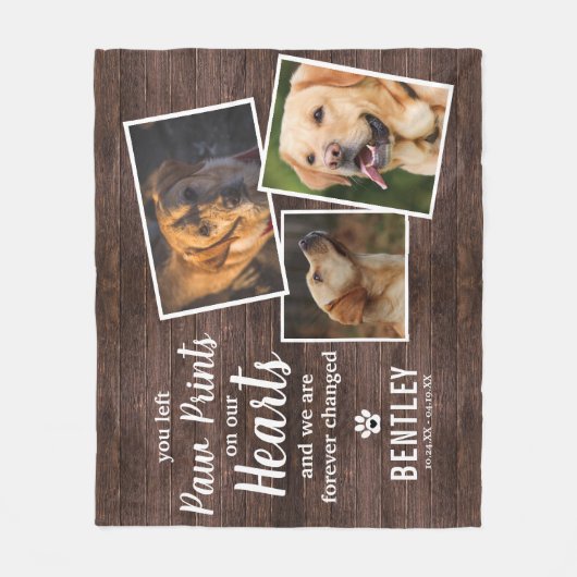 Pet Memorial Photo Collage & Quote Keepslag Rustic Fleece Deken (Voorkant)