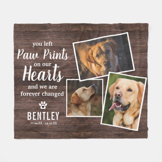 Pet Memorial Photo Collage & Quote Keepslag Rustic Fleece Deken (Voorkant (Horizontaal))
