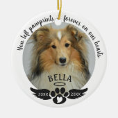 Pet Memorial Photo Pawprint Heart Aangepaste kleur Keramisch Ornament (Voorkant)