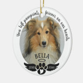 Pet Memorial Photo Pawprint Heart Aangepaste kleur Keramisch Ornament (Links)