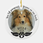 Pet Memorial Photo Pawprint Heart Aangepaste kleur Keramisch Ornament (Achterkant)
