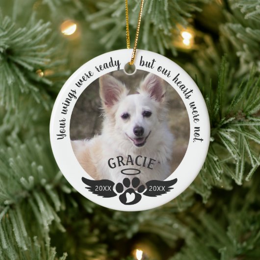 Pet Memorial Photo Pawprint Heart Aangepaste kleur Keramisch Ornament (Boom)