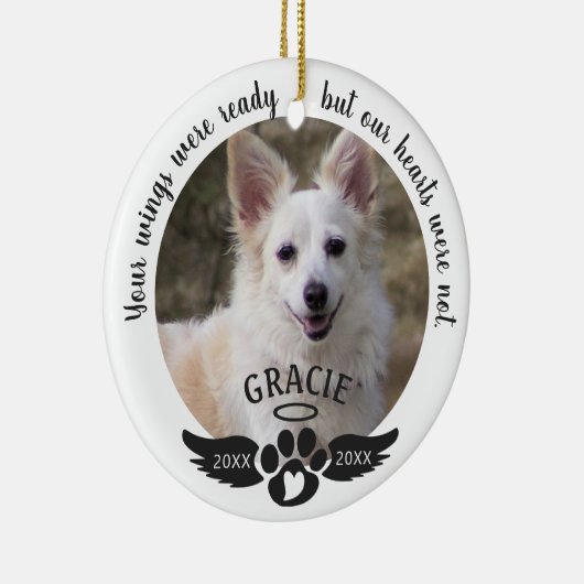 Pet Memorial Photo Pawprint Heart Aangepaste kleur Keramisch Ornament (Rechts)