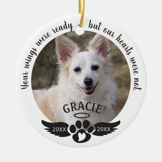 Pet Memorial Photo Pawprint Heart Aangepaste kleur Keramisch Ornament (Voorkant)
