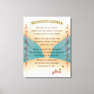 Pet Memorial Prayer, Angel wings and Paws Canvas Afdruk
