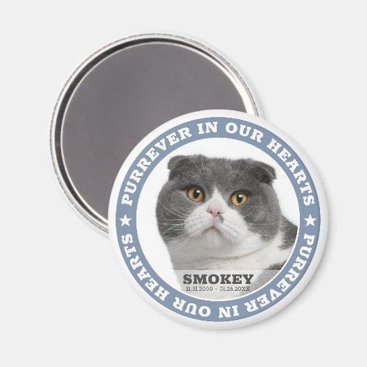 Pet Memorial Purrever in ons hart Foto Keepslag Magneet (Voorkant / Achterkant)
