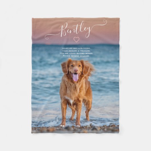 Pet Memorial Quote Foto Keepslag Typografie Heart Fleece Deken (Voorkant)