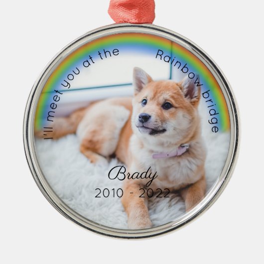 Pet Memorial Rainbow Bridge Kerstkeepomwille Dog Metalen Ornament (Voorkant)