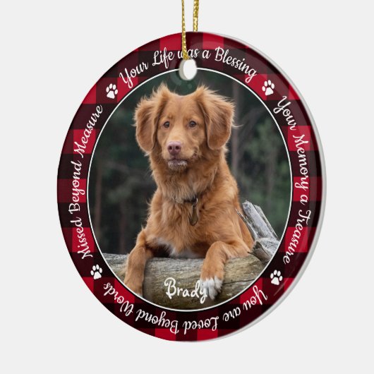 Pet Memorial Red Buffalo Pset Keepomwille Dog Foto Keramisch Ornament (Links)