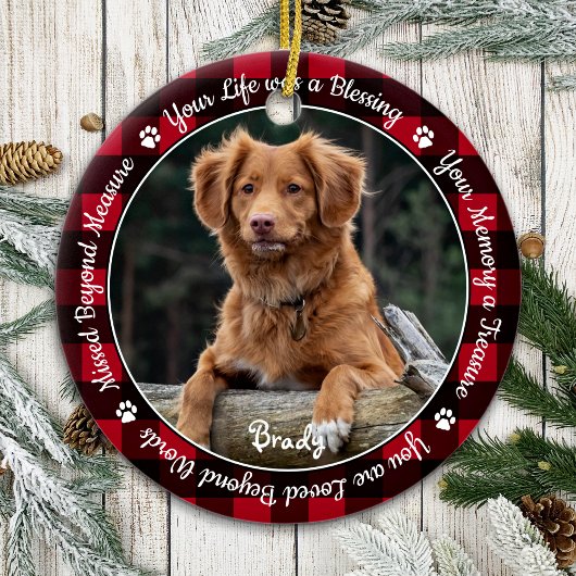 Pet Memorial Red Buffalo Pset Keepomwille Dog Foto Keramisch Ornament