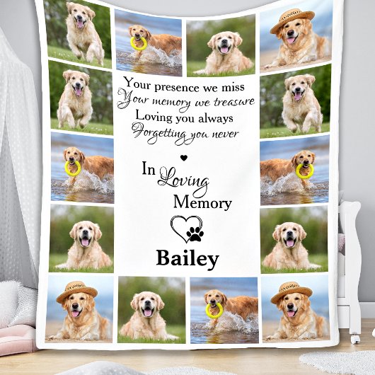 Pet Memorial Remembrance Dog Loss Photo Collage Fleece Deken