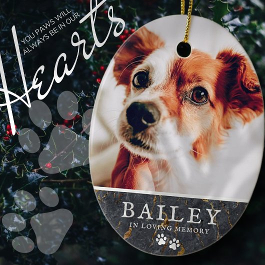 Pet Memorial Rustic Marble Stone Paws Foto Keramisch Ornament