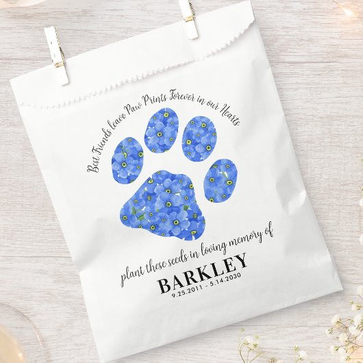 Pet Memorial Seed Packet Paw Print Vergeet me niet Bedankzakje