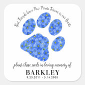 Pet Memorial Seed Packet Paw Print Vergeet me niet Vierkante Sticker (Voorkant)