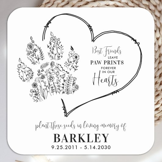 Pet Memorial Seed Packet Paw Print Wildbloemen Vierkante Sticker