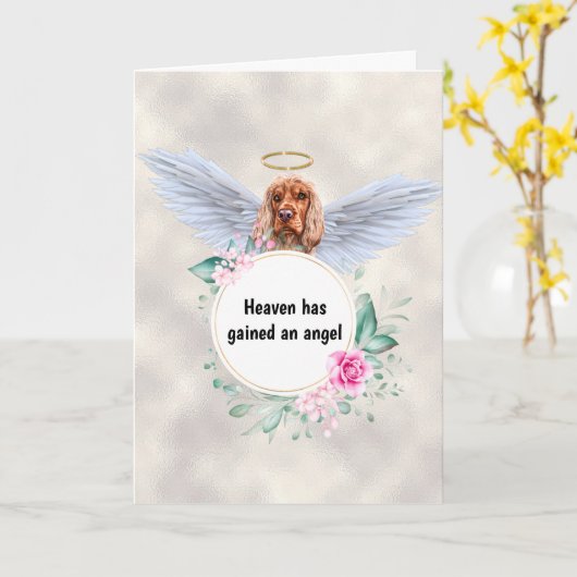 Pet memorial Spaniel dog angel vleugelgedicht Kaart (Gele Bloem)