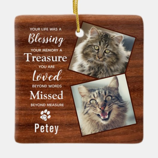 Pet Memorial Sympathy Cat Keepomwille Foto Keramisch Ornament (Voorkant)
