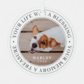 Pet Memorial Your Life a Blessing Modern Photo Cer Metalen Ornament (Voorkant)