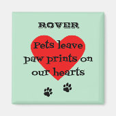 Pet memory aangepaste naam paw prints aqua magneet (Voorkant)