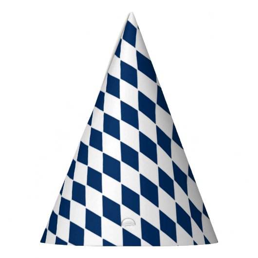 Pet met blauw en wit diamantpatroon feesthoedjes (Links)