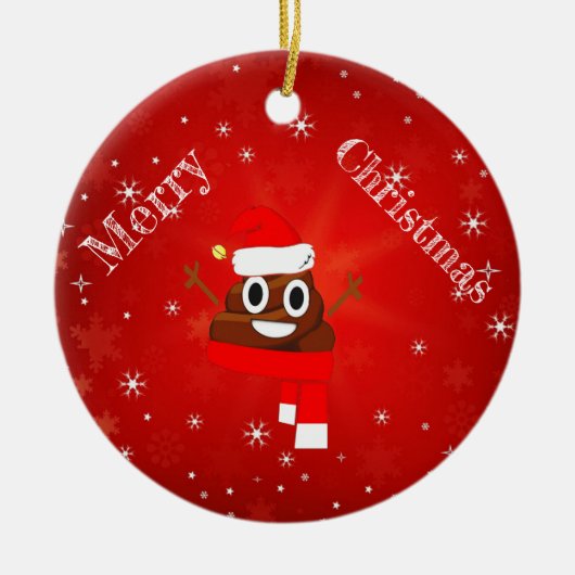 Pet met kerstpoep en scarf Fun Emoji Gift Keramisch Ornament (Voorkant)