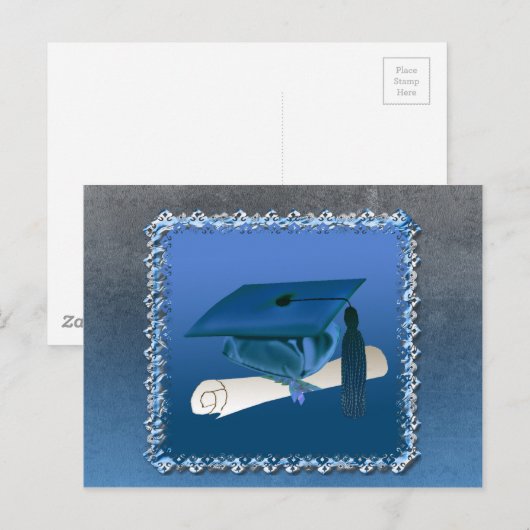 Pet met kwastje & Diploma, Afstuderen Aankondigingskaart (Voorkant / Achterkant)