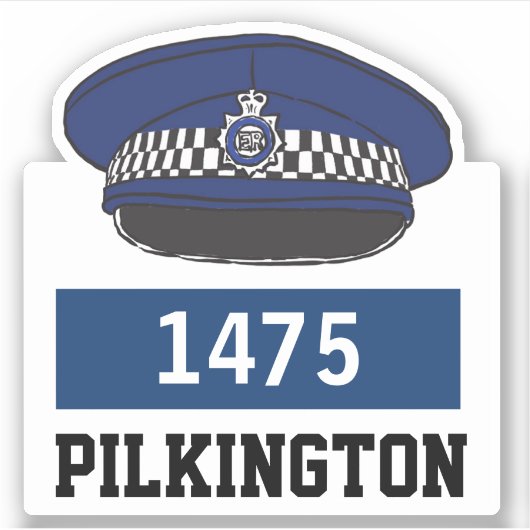 Pet met naam en nummer van politie sticker (Voorkant)