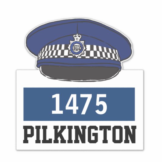 Pet met naam en nummer van politie sticker (Voorkant)