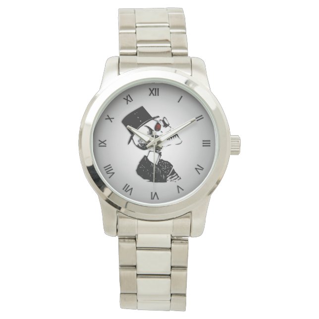 Pet met schedel / Skeletzwart Romeinse cijfers Horloge (Voorkant)