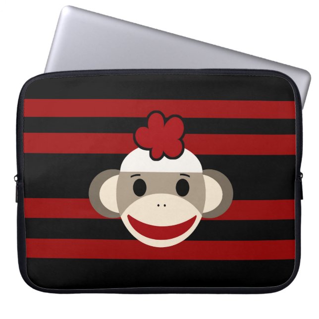 Pet met zwarte en rode sokaakkapje laptop sleeve (Voorkant)