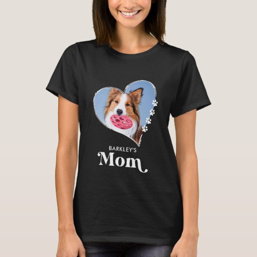 Pet Mom Custom Foto Hart Paw Prints Hondenliefhebb T-shirt (Voorkant)