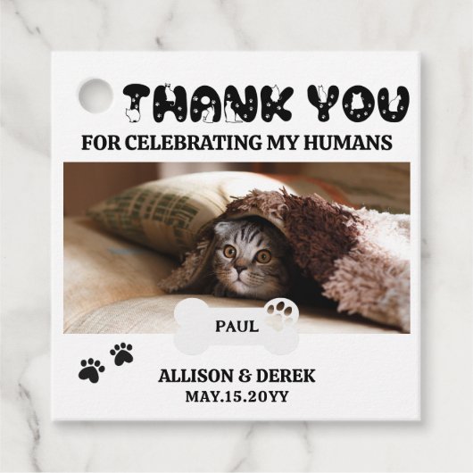 Pet Name Dog Cat Custom Photo Funny Wedding Bedankjes Labels (Voorkant)