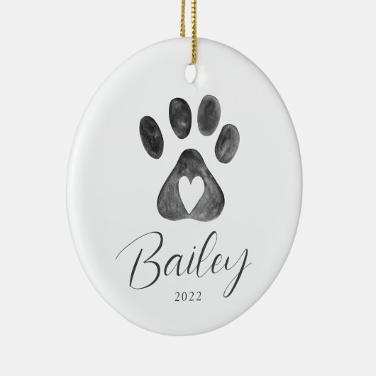 Pet Name Paw-kerstversiering afdrukken Keramisch Ornament (Rechts)