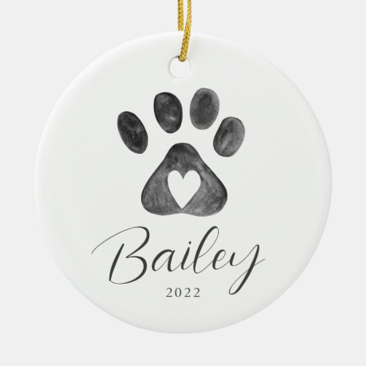 Pet Name Paw-kerstversiering afdrukken Keramisch Ornament (Voorkant)