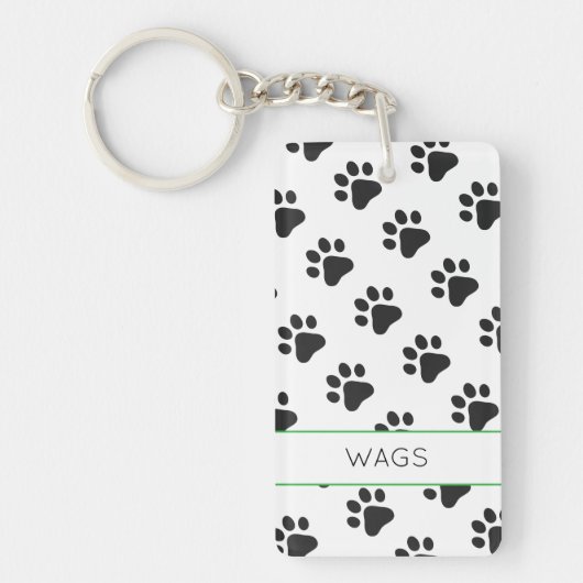 Pet NAME Paw Prints Zwart Wit Dieren Fun Sleutelhanger (Voorkant)