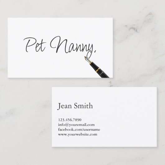 Pet Nanny Elegant Handschrift Script Visitekaartje (Voorkant / Achterkant)