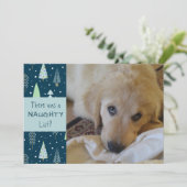 Pet Naughty of Nice Blue Trees Prettige feestdagen Feestdagenkaart (Staand voorkant)