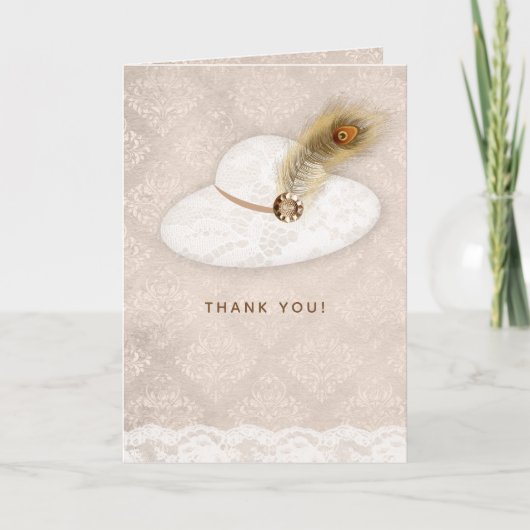 Pet One Feather Thank You Card Lace Damask Bedankkaart (Voorkant)
