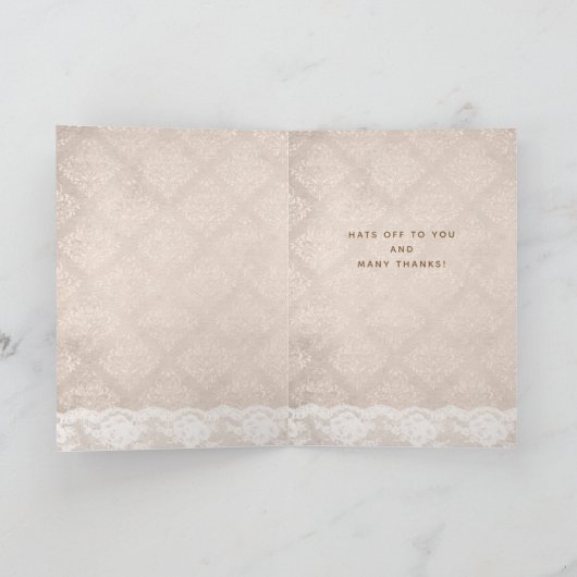 Pet One Feather Thank You Card Lace Damask Bedankkaart (Binnen)