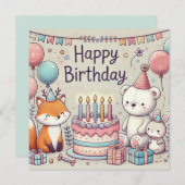 Pet Pals verjaardagsuitnodiging Kaart (Voorkant / Achterkant)