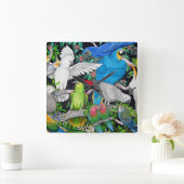 Pet Parrots of the World Wall Clock Vierkante Klok (Huis)